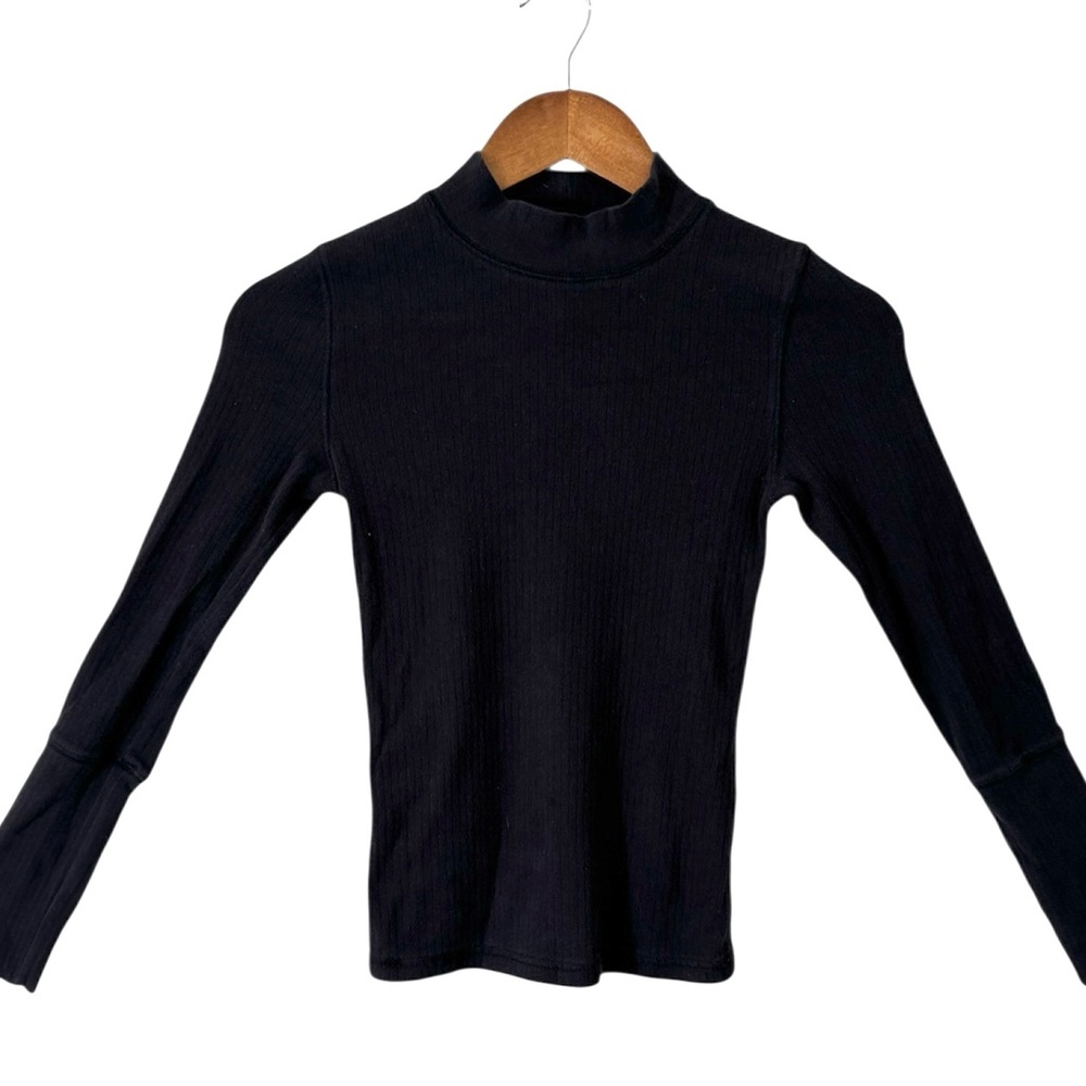 Free People Ribbed Black Mock Neck Long Sleeve Top